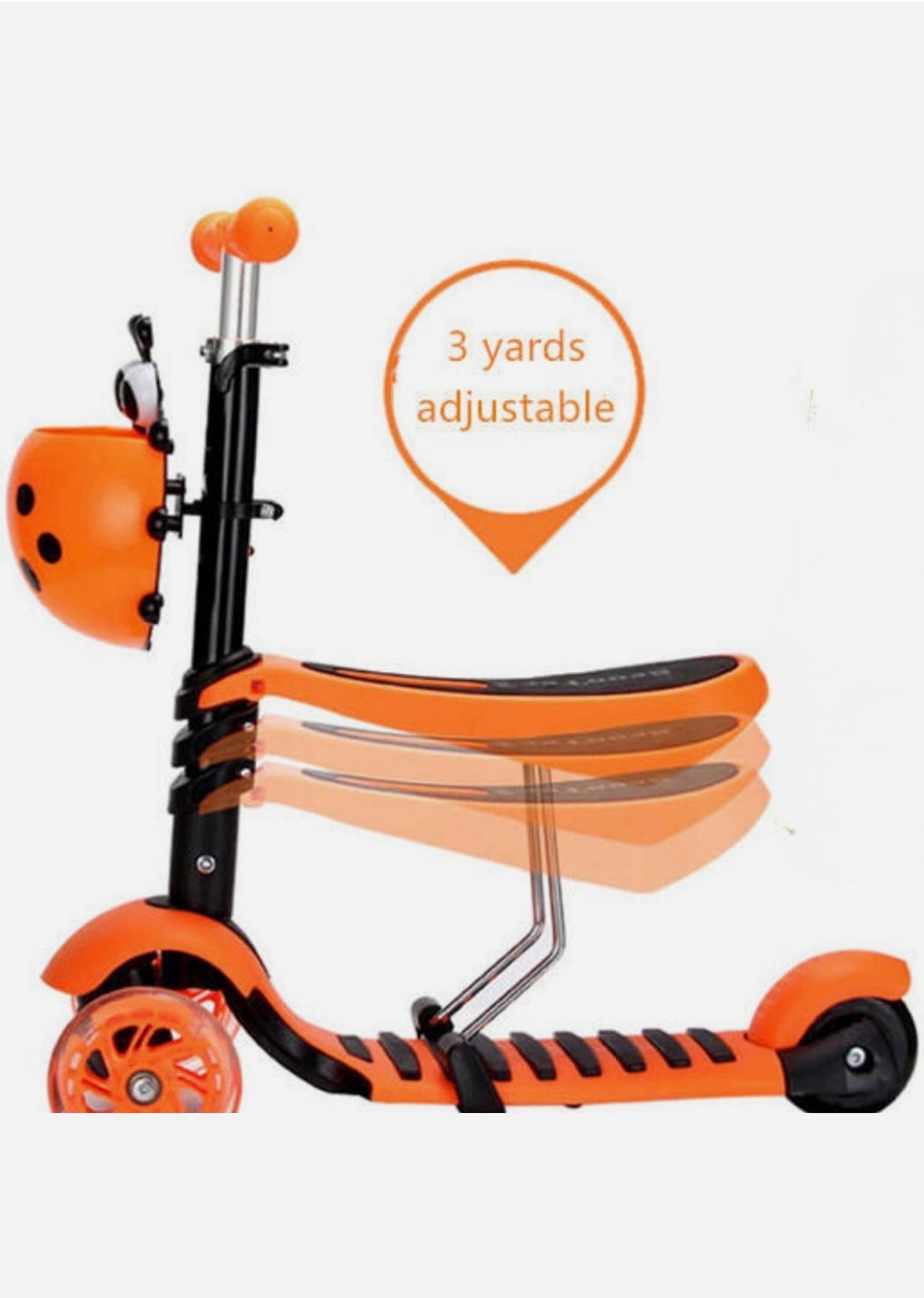 5 in 1 Kids Push Scooter 3 Wheels Adjustable Height Removable Seat LED Flashing