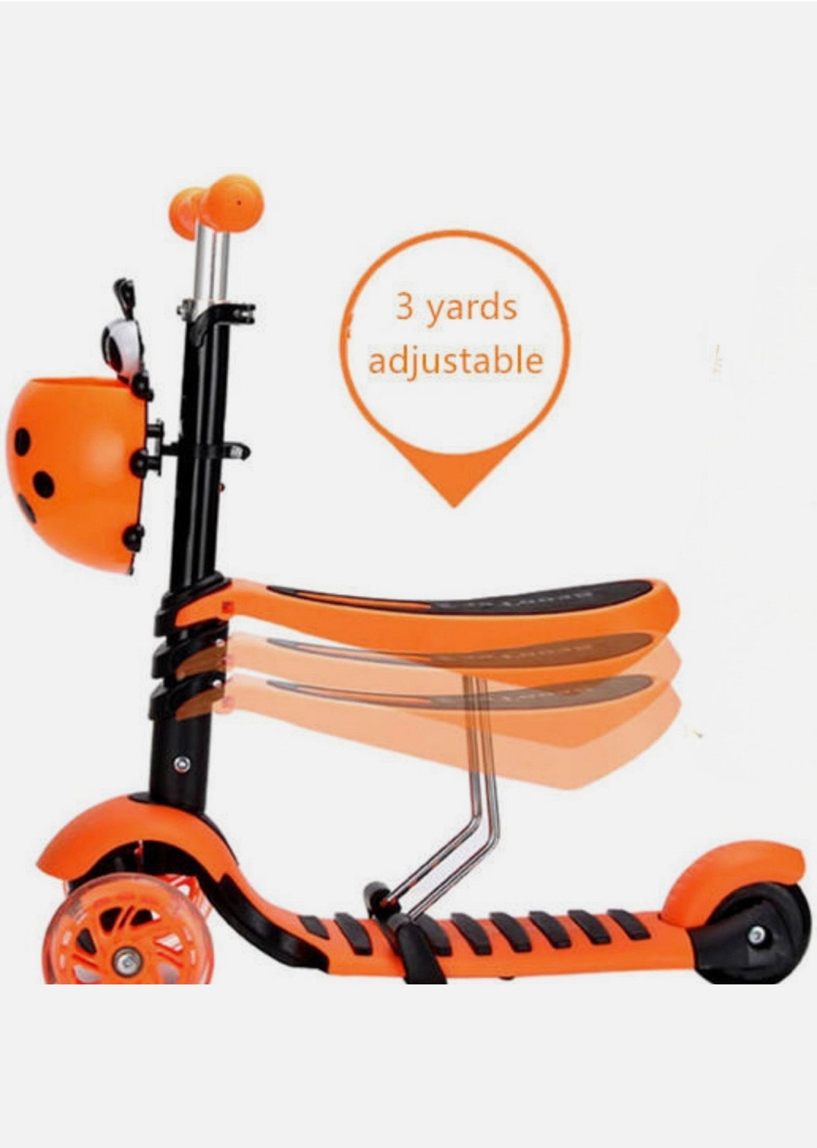 5 in 1 Kids Push Scooter 3 Wheels Adjustable Height Removable Seat LED Flashing