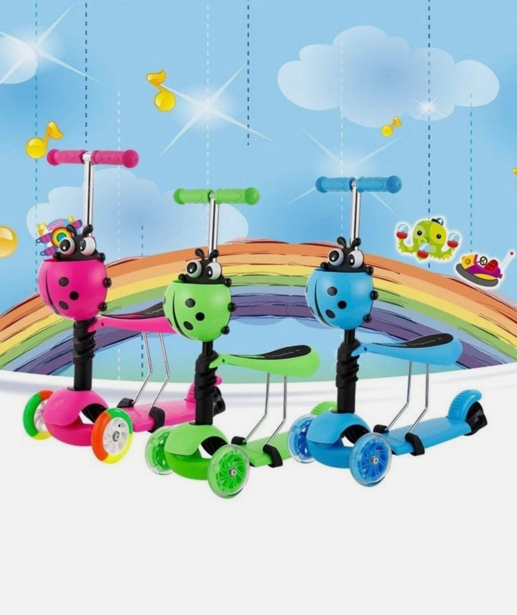 5 in 1 Kids Push Scooter 3 Wheels Adjustable Height Removable Seat LED Flashing