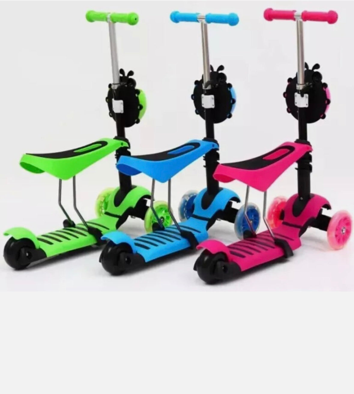 5 in 1 Kids Push Scooter 3 Wheels Adjustable Height Removable Seat LED Flashing